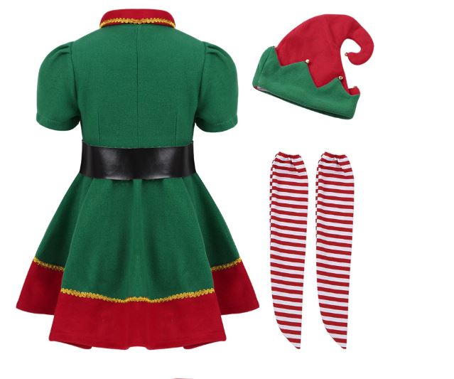 พร้อมส่ง ชุดคริสต์มาส คริสต์มาสเด็ก ชุดเอลท์ สีเขียว-แดง