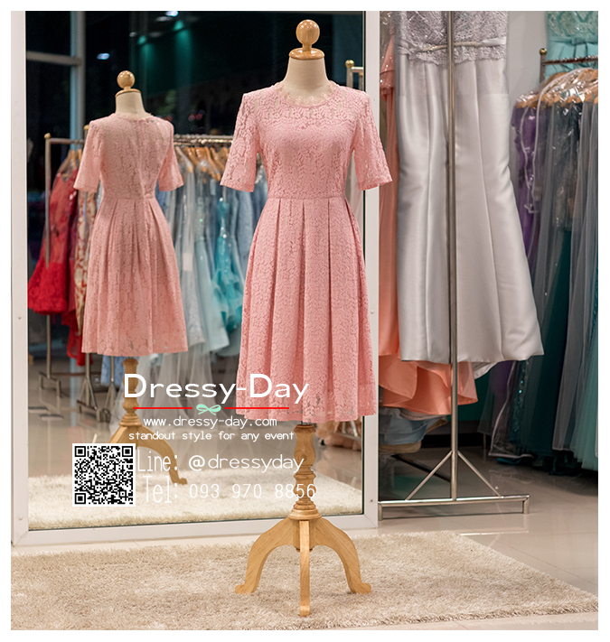 รหัส ชุดราตรีสั้น :PK002 ชุดแซก ชุดราตรี สีชมพู ลูกไม้ มีแขนเรียบหรูเหมาะใส่ออกงานกลางคืน งานคอกเทล