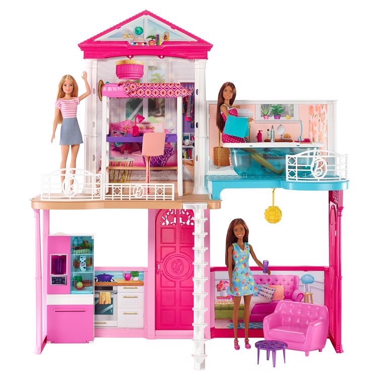 บ้านตุ๊กตาBarbie Dollhouse and Furniture Doll Playset มาพร้อมกับตุ๊กตาบาร์บี้ 3 ตัว