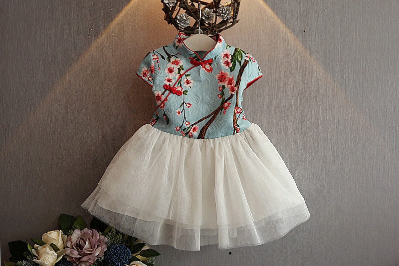 F ชุดจีน กี่เพ้า เด็กเล็ก สีฟ้า,สีชมพู