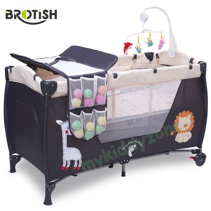 B10122(A3) เตียงPlay Pen เปลนอนเด็กเล็ก Brotis Model English style พร้อมแผ่นรองเปลี่ยนผ้าอ้อม