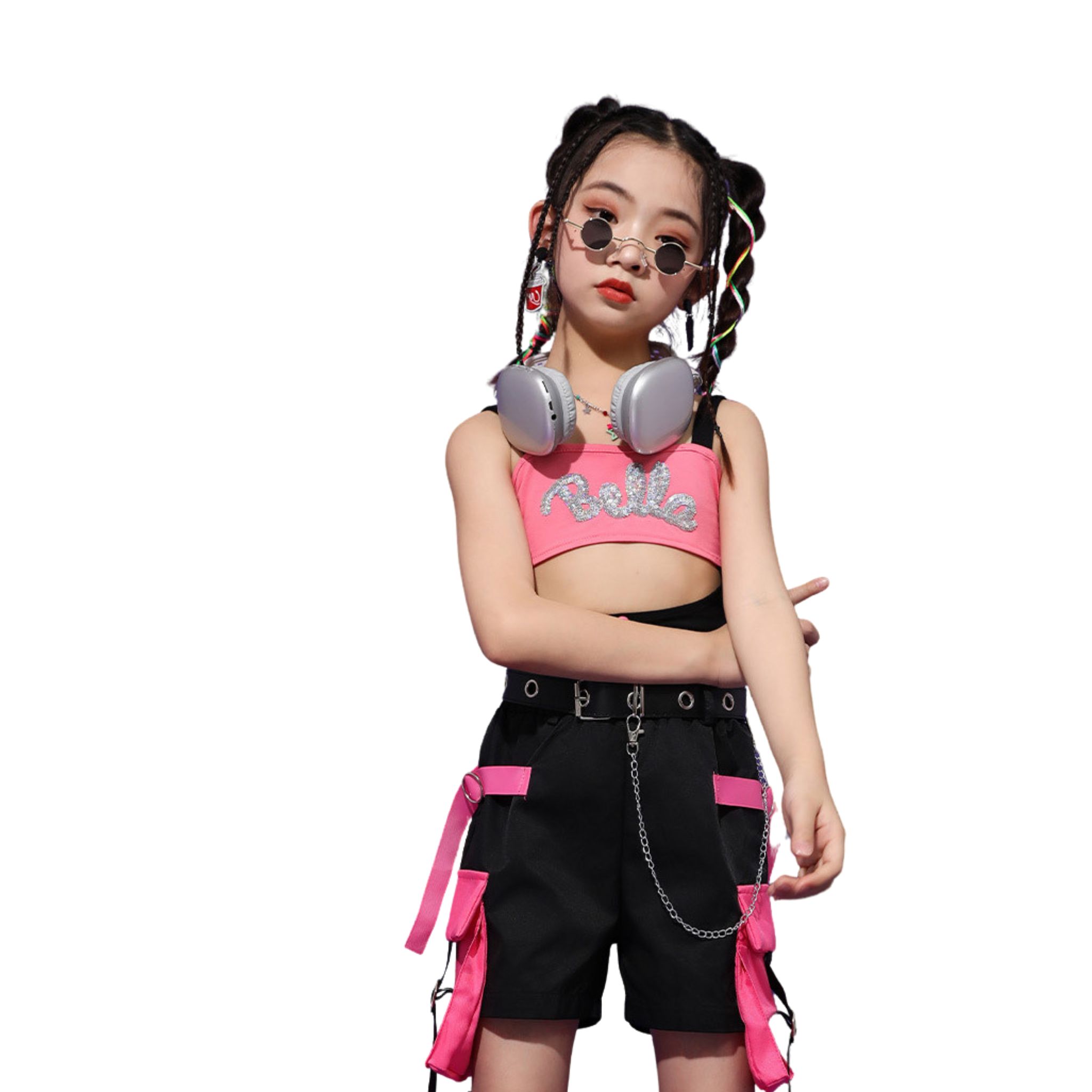 พร้อมส่งในไทย** ชุดเต้น Cover dance เรียนเต้น เซ็ต 3 ชิ้น เซ็ต โทนสีชมพูอ่อน ฟรุ้งฟริ้ง