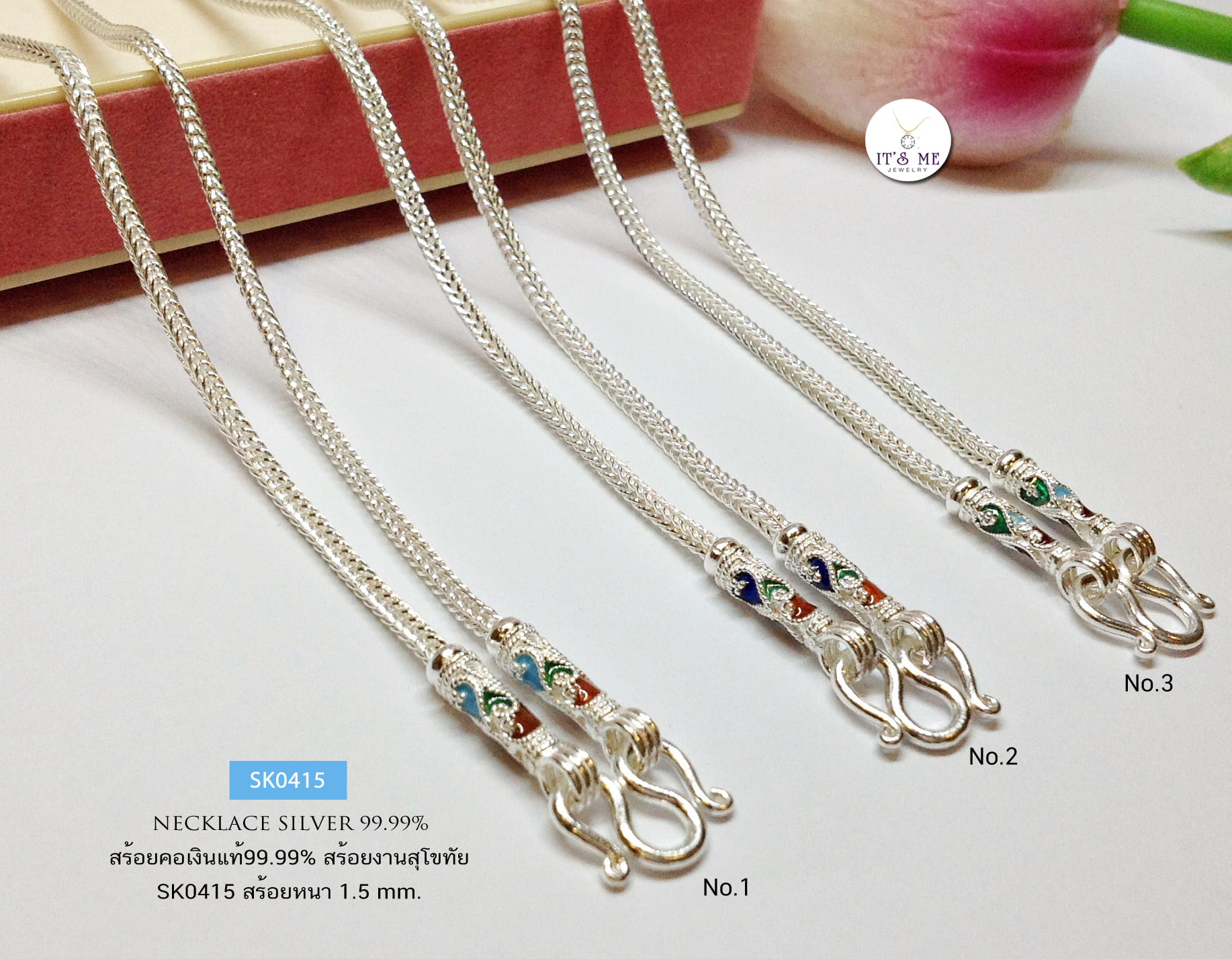 สร้อยคอเงินแท้99.9% งานสุโขทัย งานทำมือ ลงยา เส้นเล็ก งานจริงสวยมากๆ ค่ะ (งานสุโขทัย-งานช่างทอง) สร้อยหนา 1.5 มิล