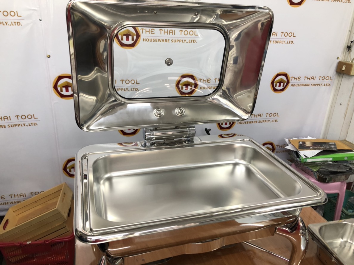 อ่างอุ่นอาหารสเตนเลสแบบสี่เหลี่ยมผืนผ้ามีกระจก 005-TF-CD-8,hot_dish 1/1 Chafing Dish Rectangle