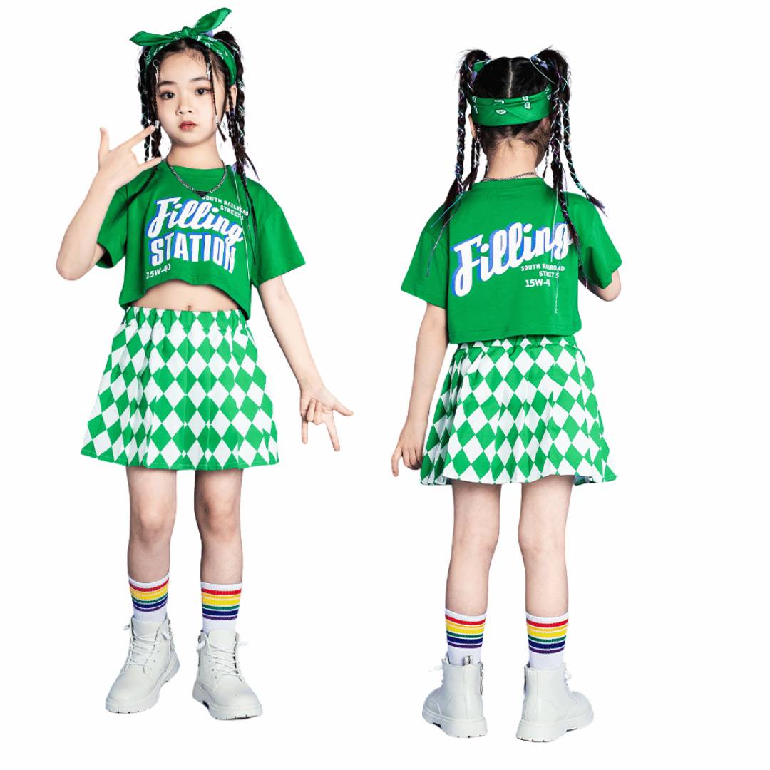 ชุดเต้น Coverdance เซ็ตชายหญิงลาย หมากรุก เขียวม่วง