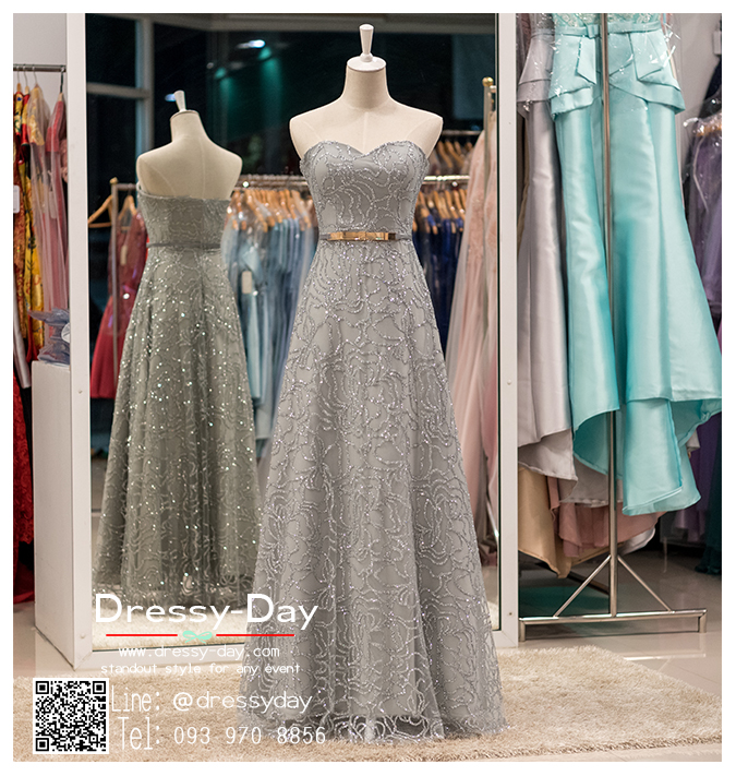 รหัส ชุดราตรียาว : PFL054 ชุดแซก ชุดราตรี after party สีเทาเงิน เกาะอก สกลีนเพรช สวยเก๋ สง่า เหมาะใส่ออกงานกลางคืน งานแต่งงาน คอลเลคชั่นใหม่ล่าสุด พรมแดง กาลาดินเนอร์