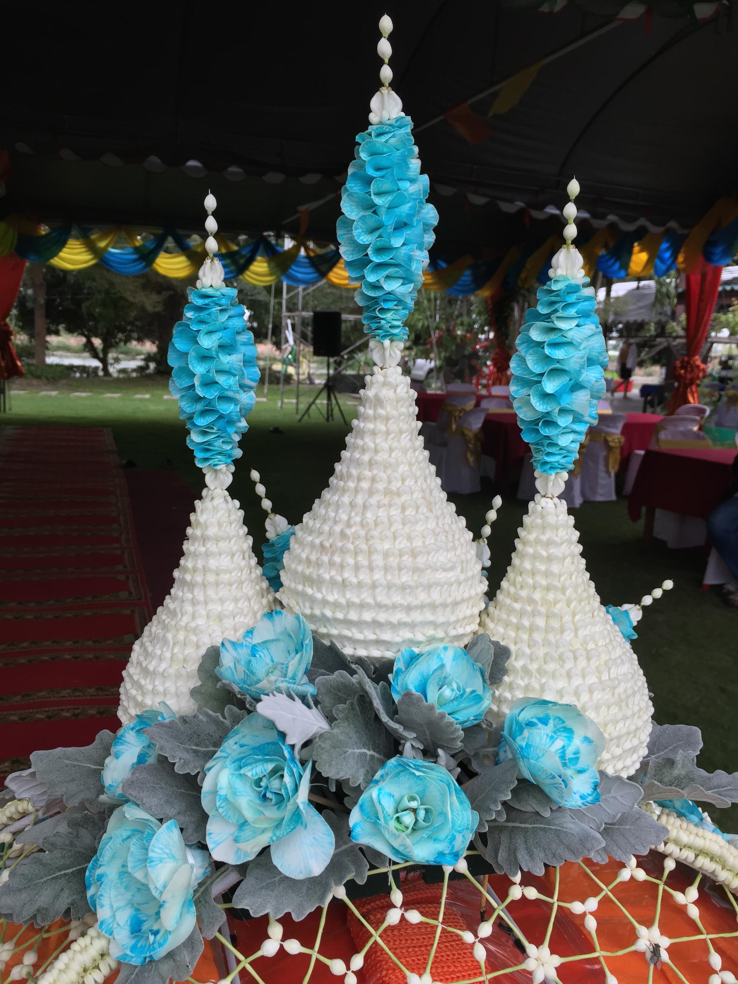 ชุดเครื่องบวชดอกไม้สด โทนสีฟ้า ส่งงานธีระฟาร์ม อ่างทอง