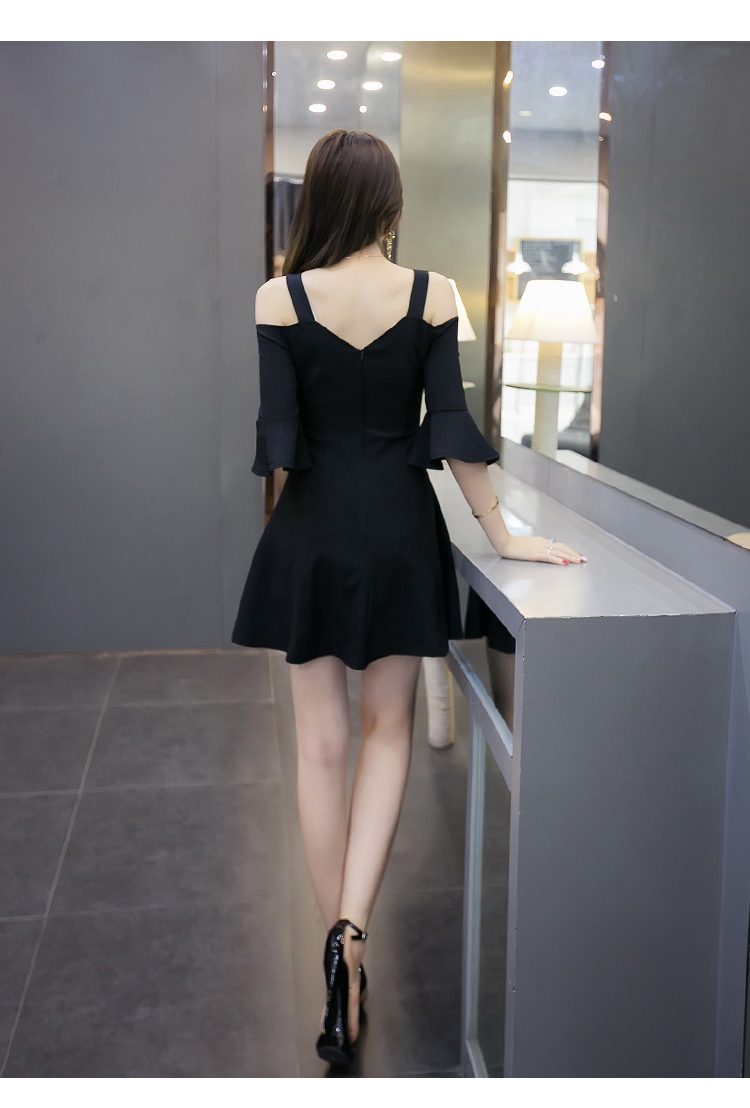 ชุดเดรสแฟชั่นสีดำ แขนสามส่วนระบายสวยหวานน่ารักสไตล์เกาหลี-1525