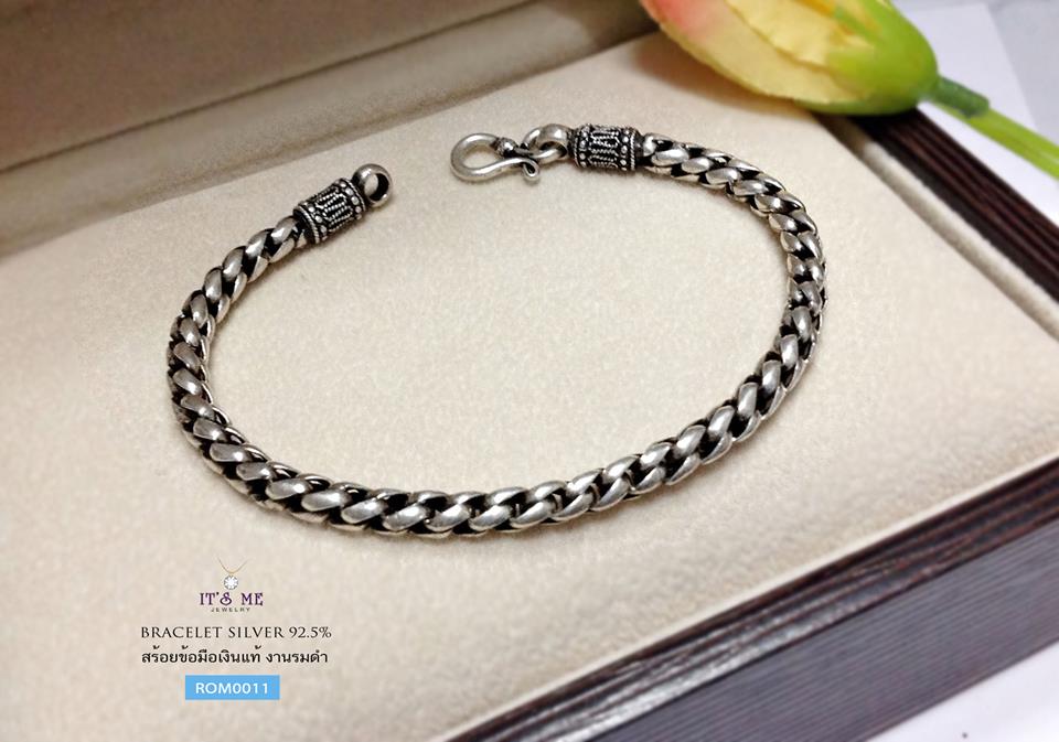 สร้อยข้อมือเงินแท้ ลายถัก งานรมดำ (งานไทย- Hanmade)
