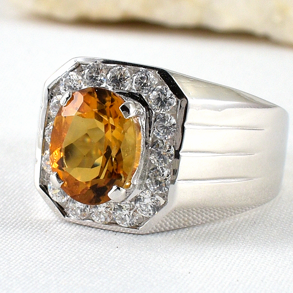 แหวนเงินแท้ราคาถูกชุบทองคำขาว ซิทรินแท้ 3.60 กะรัต เพชรCZ 0.64 กะรัต งานประณีตสวยงาม สั่งผลิตค่ะ