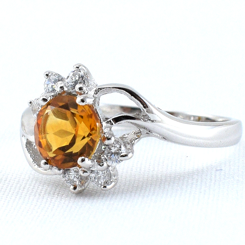 แหวนเงินแท้ราคาถูกชุบทองคำขาว ซิทรินแท้ 0.76 กะรัต เพชรCZ 0.12 กะรัต งานประณีตสวยงาม สั่งผลิตค่ะ