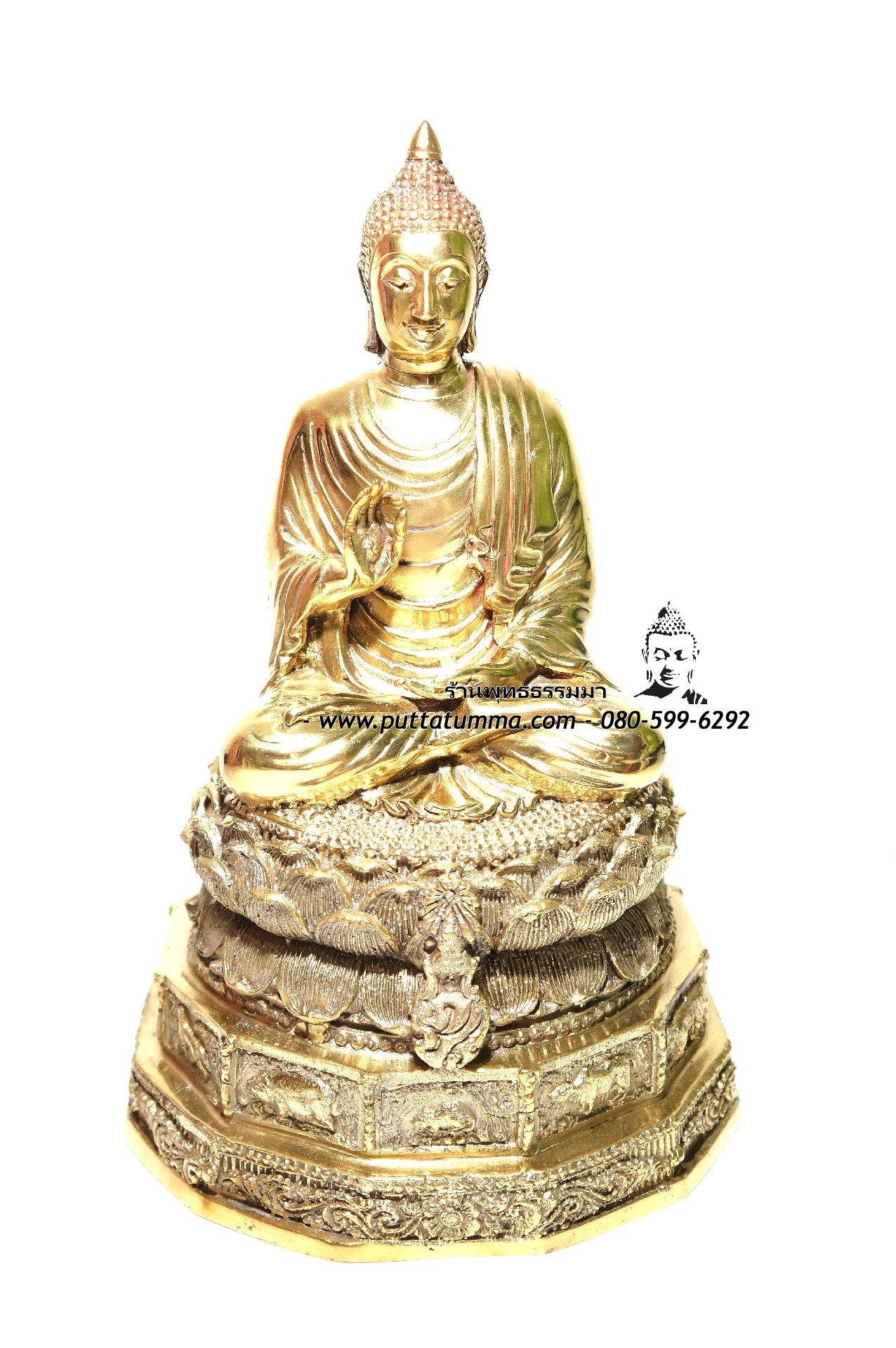 พระพุทธรูปปางประทานพร ขัดสมาธิเพชร เนื้อโลหะทองเหลือง หน้าตัก 5 นิ้ว สูง 12 นิ้ว