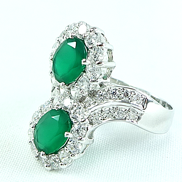 แหวนเงินแท้ราคาถูกชุบทองคำขาว พลอยแท้กรีนอะเกท 3.60 กะรัต เพชรCZ 1.17 กะรัต งานประณีตสวยงาม สั่งผลิตค่ะ