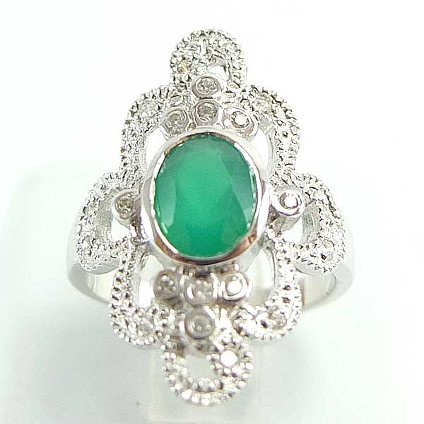 แหวนเงินแท้ราคาถูกชุบทองคำขาว พลอยแท้กรีนอะเกท 1.26 กะรัต เพชรCZ 0.20 กะรัต งานประณีตสวยงาม สั่งผลิตค่ะ