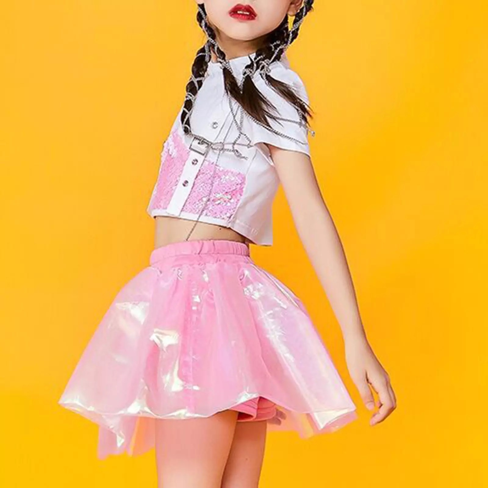 ชุดเต้น ฮิปฮอป เสื้อแขนสั้นสีดำ+กระโปรง วิ้ง