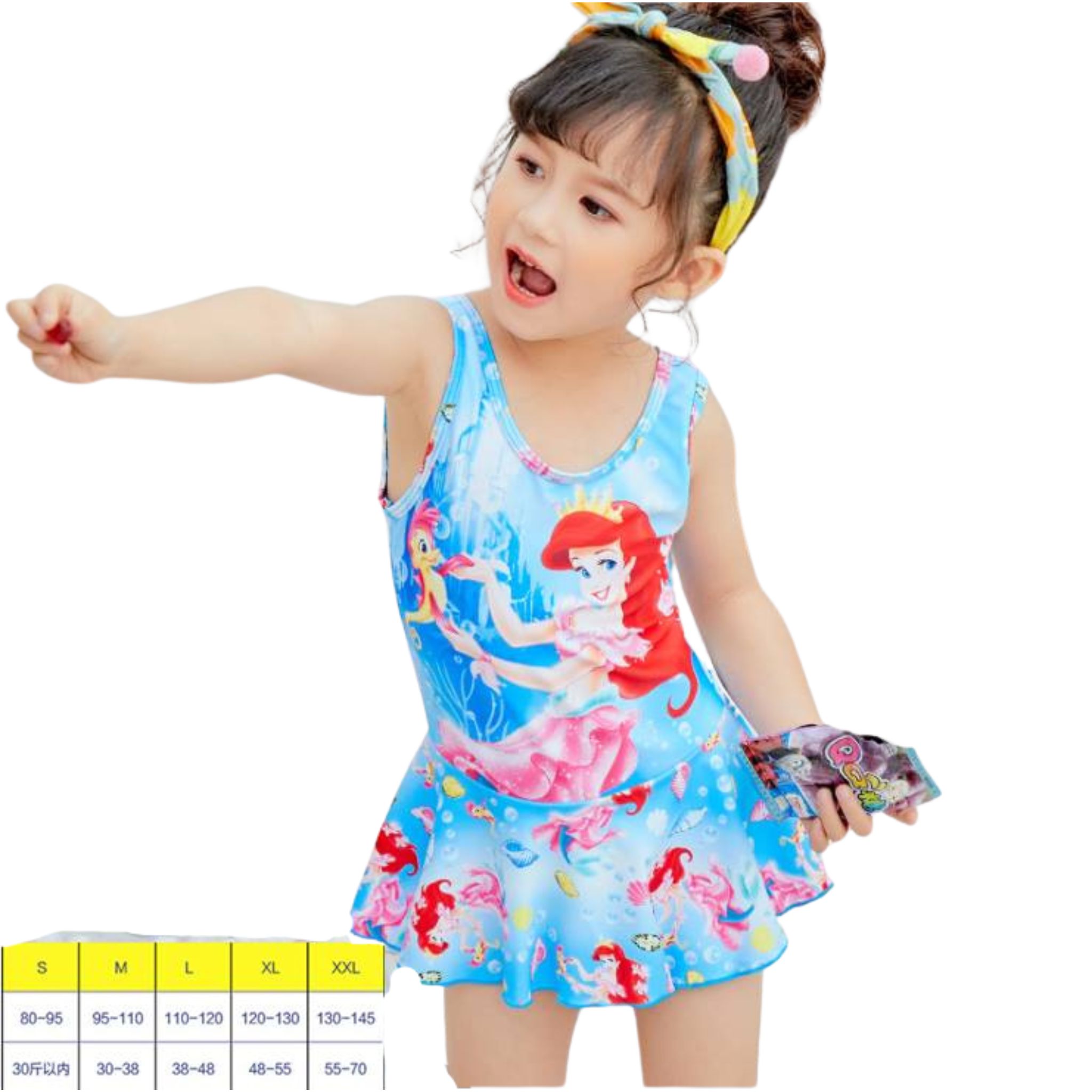 พร้อมส่ง ชุดว่ายน้ำ บอดี้สูท ลายการ์ตูน สีชมพู-ฟ้า
