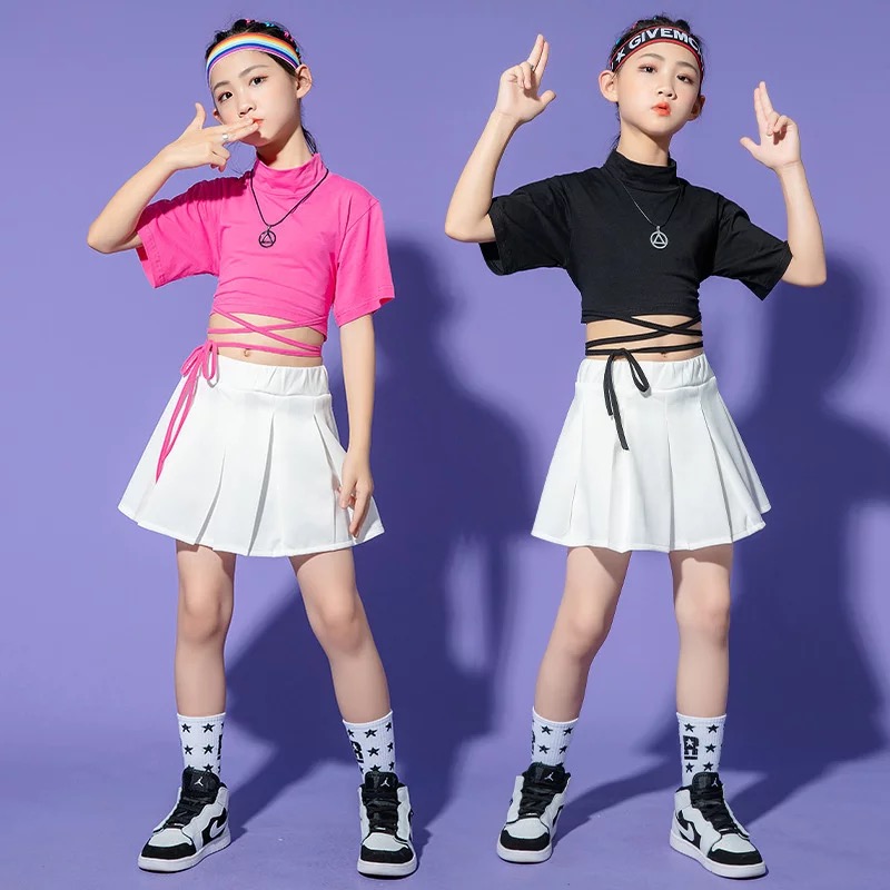 ชุดเต้น ชุดแดนซ์ เสื้อแขนสั้น+กระโปรงสั้นสีขาว