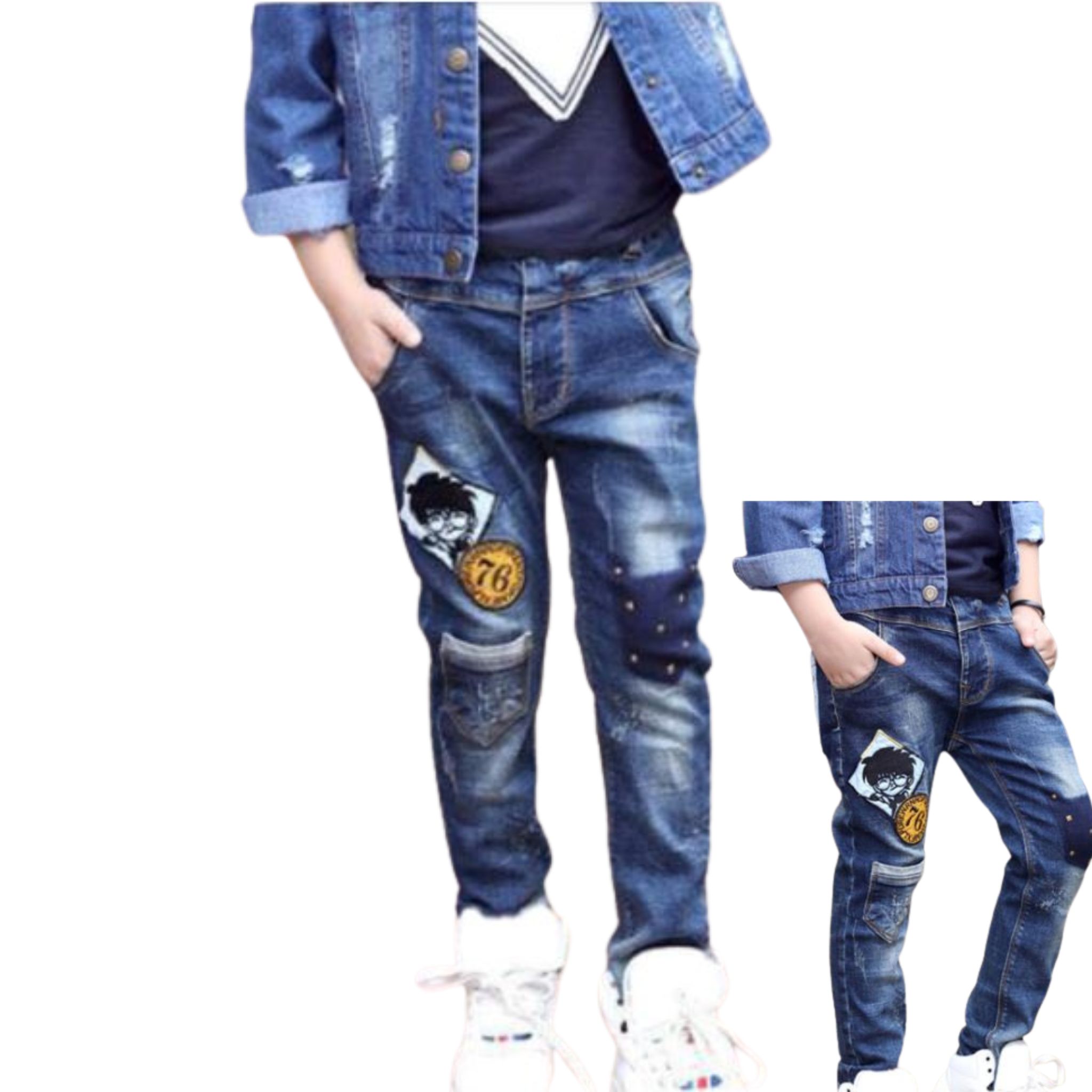 สินค้าพร้อมส่ง กางเกงยีนส์เด็กชาย แต่งลาย