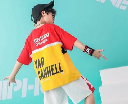 ชุดเต้น แดนซ์ชาย เสื้อแขนสั้น สีแดง+กางเกงขาสั้นขาว