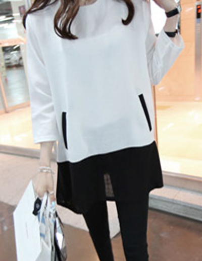เสื้อแฟชั่นผู้หญิงแขนยาว คอกลมสไตล์เกาหลี รหัส 1589-สีขาว