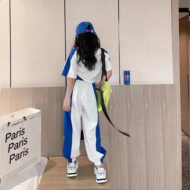 ชุดเต้น ชุดฮิปฮอป เซ็ตสีเสื้อแขนสั้น+กางเกงวอร์ม