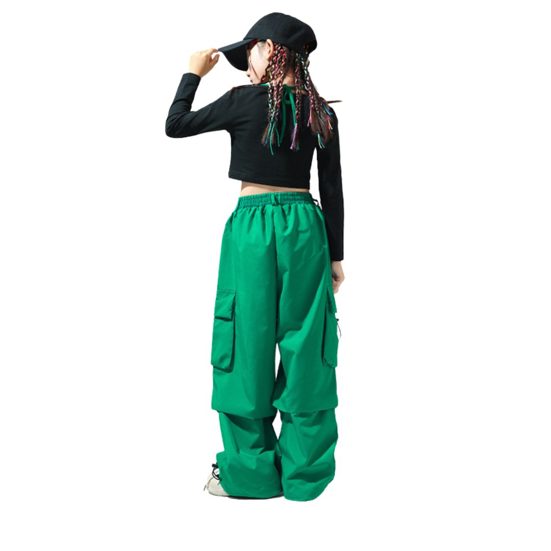 ***พร้อมส่ง**ชุดเต้น เสื้อแขนยาว+กางเกงคาร์โก้ สไตล์แบลคพิงค์