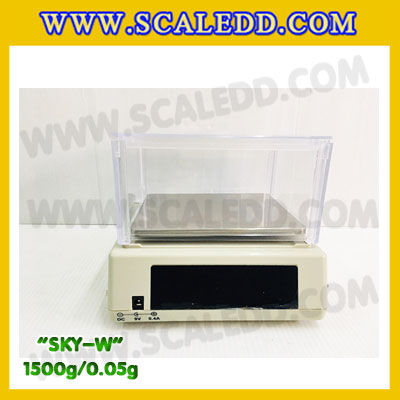 เครื่องชั่งดิจิตอล ทศนิยม 2 ตำแหน่ง SKY-W 1500gx0.05g เครื่องชั่งละเอียดสูง1500g เครื่องชั่งน้ำหนัก1500g ตาชั่ง1500กรัม ตาชั่งดิจิตอล1500กรัม พิกัดน้ำหนัก 1500g ความละเอียด 0.05g ยี่ห้อ JADEVER รุ่น SKY-W (เครื่องชั่งมีใบผ่านตรวจรับรองจากสำนักชั่งตวงวัด)