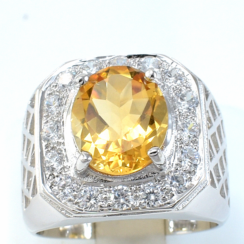 แหวนเงินแท้ราคาถูกชุบทองคำขาว ซิทรินแท้ 4.80 กะรัต เพชรCZ 0.96 กะรัต งานประณีตสวยงาม สั่งผลิตค่ะ