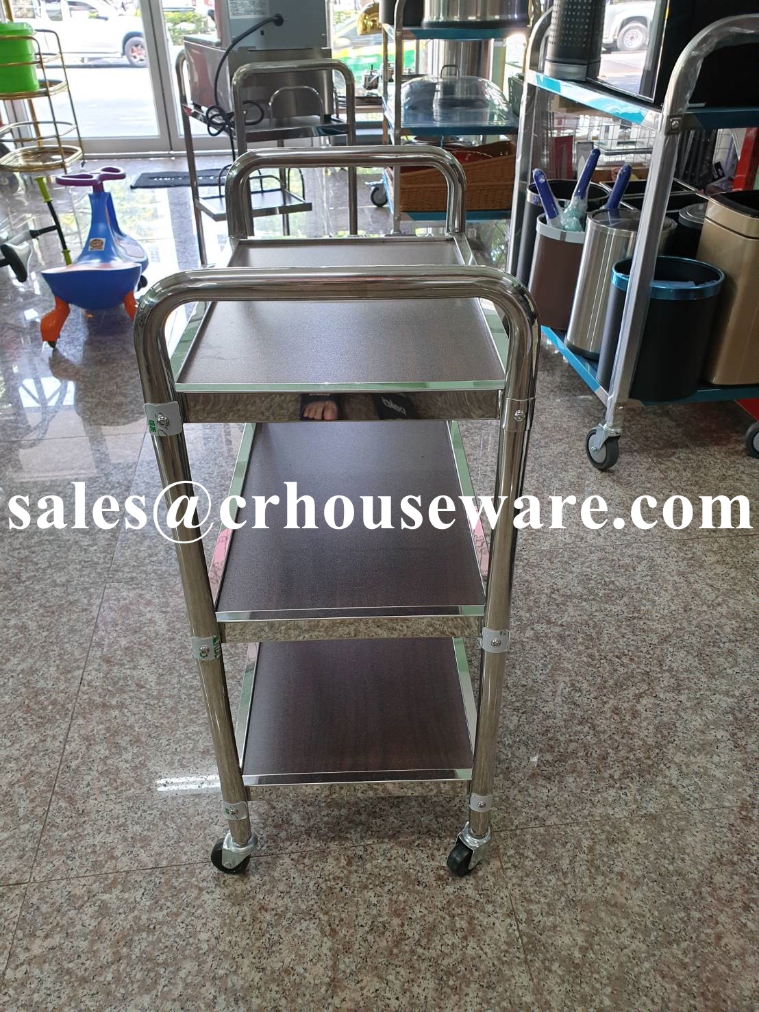 รถเข็นไม้+สแตนเลส 3 ชั้น 002-STK-KX-2