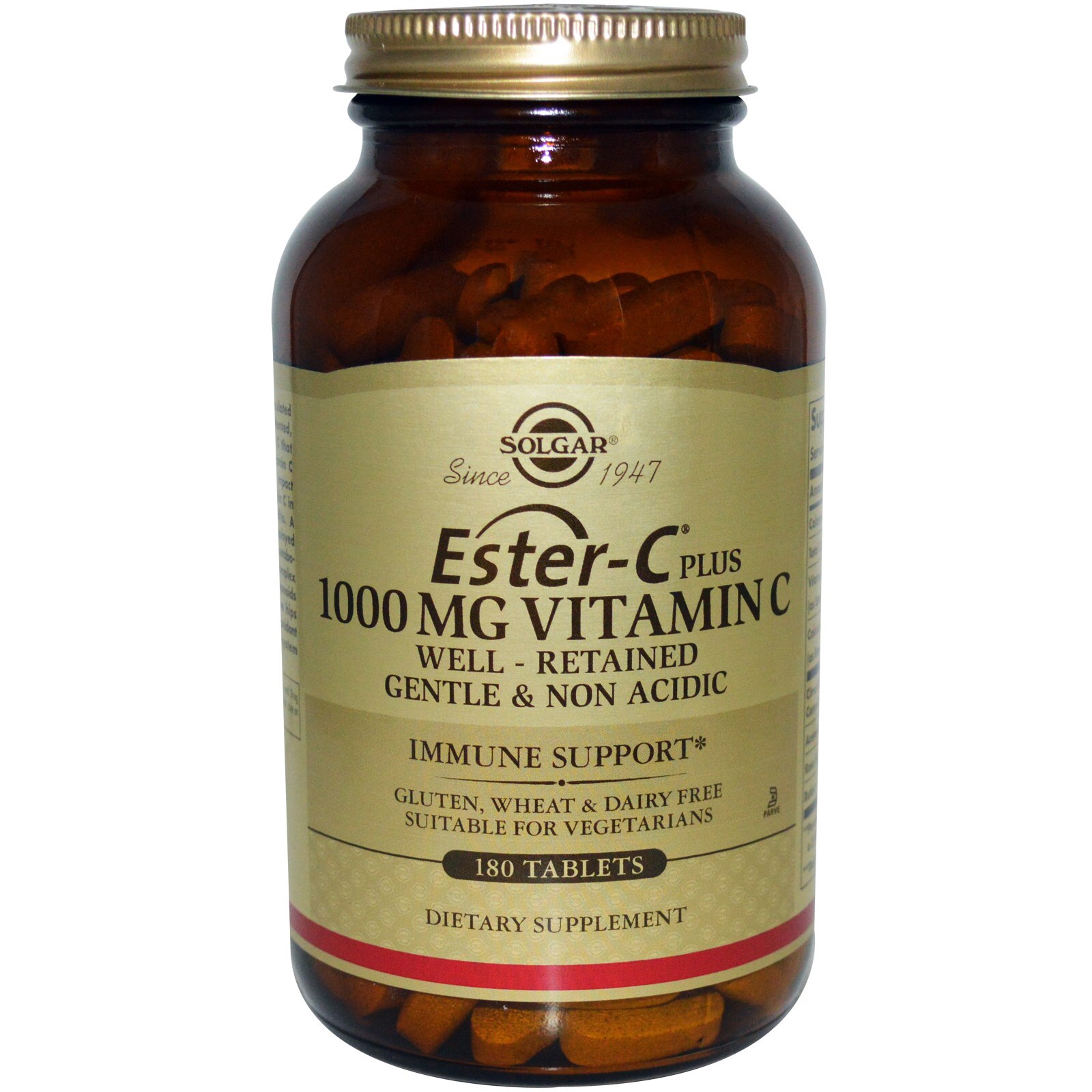 Solgar Ester-C Plus Vitamin C, 1000 mg, 180 Count วิตามินซีที่ไม่เป็นกรด ไม่ระคายเคืองกระเพาะอาหาร ช่วยเพิ่มภูมิต้านทาน ป้องกันหวัด และช่วยให้ผิวกระจ่างใส