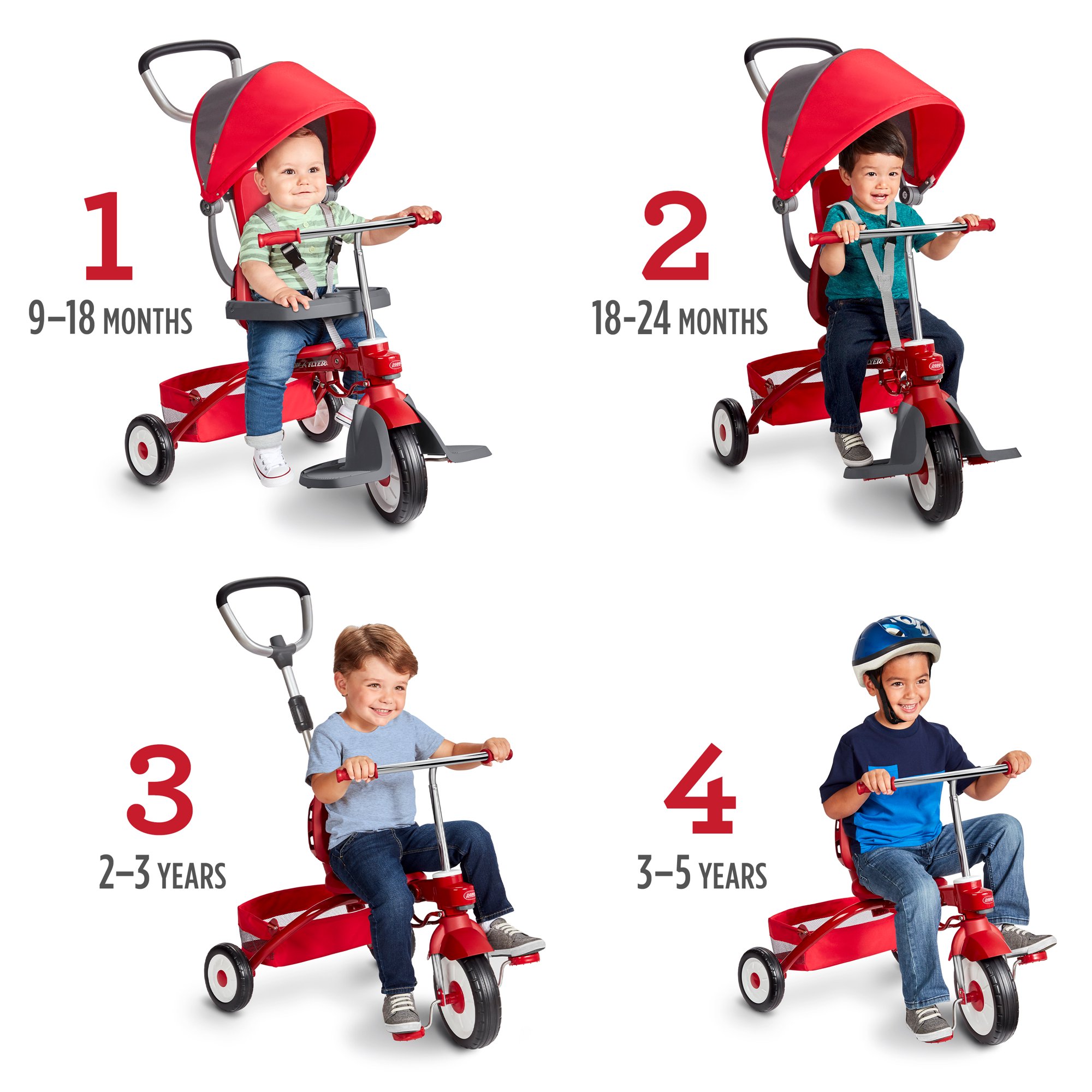 จักรยาน Radio Flyer, EZ Fold 4-in-1 Stroll 'n Trike, Folding Trike, Red