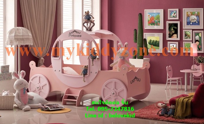 เตียงนอนไม้สำหรับเด็กผู้หญิง Princess Chariot รถม้าเจ้าหญิงสีชมพู TP20131