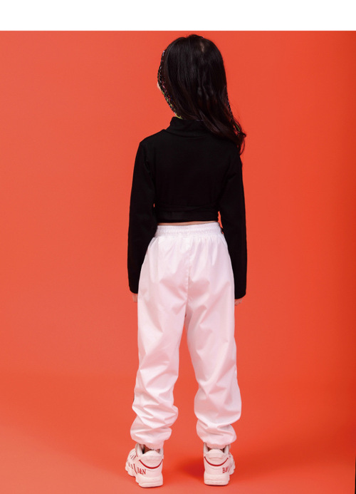 ชุดเต้น ชุดแดนซ์ เสื้อเอวลอยสีดำ+กางเกงขายาวสีขาว