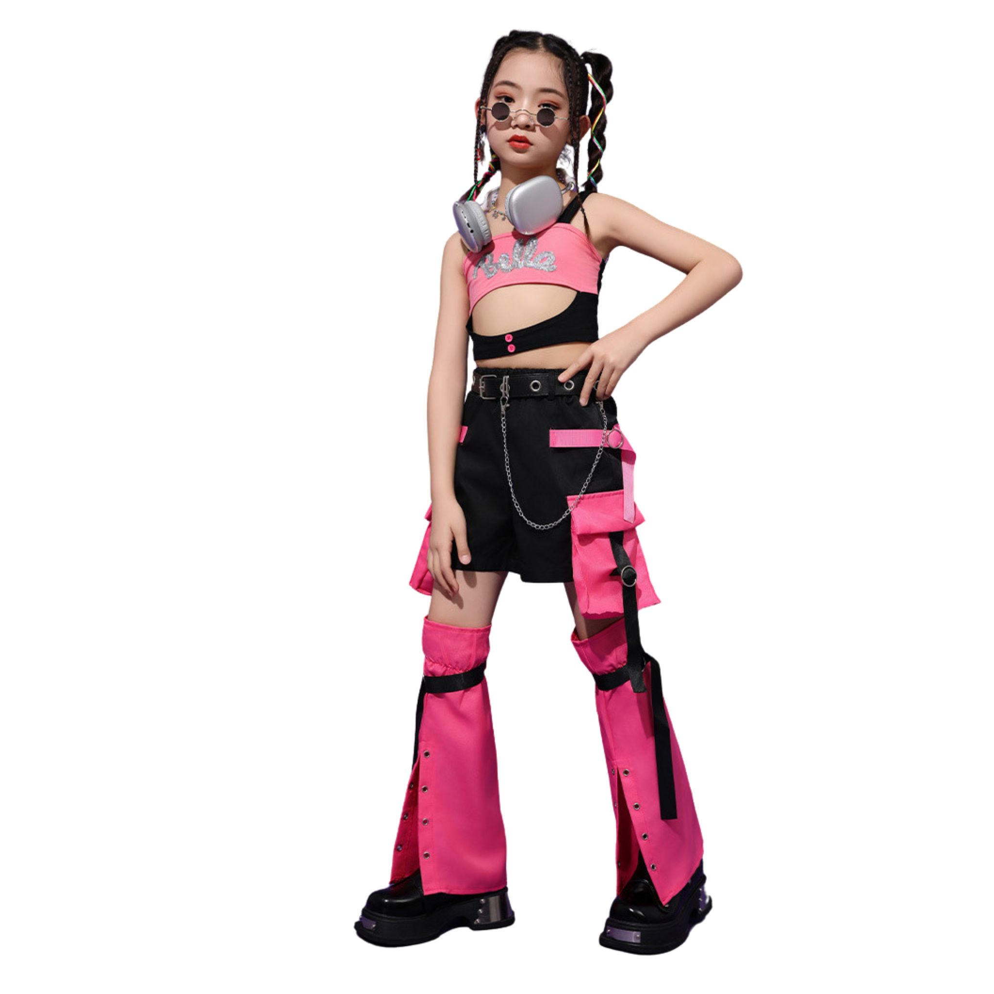 พร้อมส่งในไทย** ชุดเต้น Cover dance เรียนเต้น เซ็ต 3 ชิ้น เซ็ต โทนสีชมพูอ่อน ฟรุ้งฟริ้ง