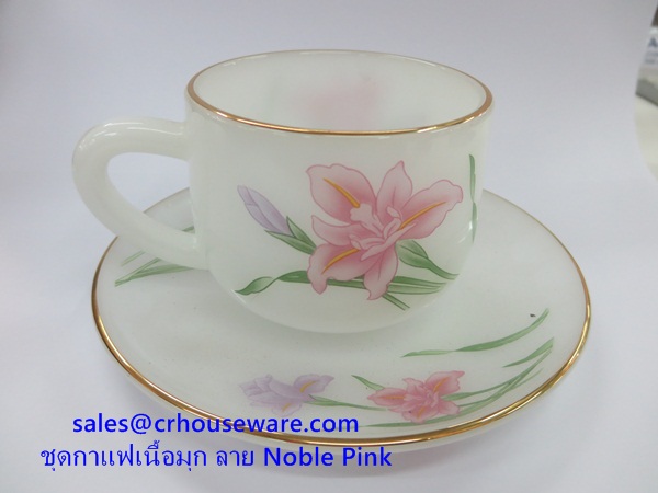ชุดกาแฟเนื้อมุก ถ้วยกาแฟพร้อมจานรอง ลาย Noble Pink Dinner ชุดน้ำชารับ VIP 025-LD-NP60,เชียงรายชุดน้ำชารับวีไอพีโรงเรียน
