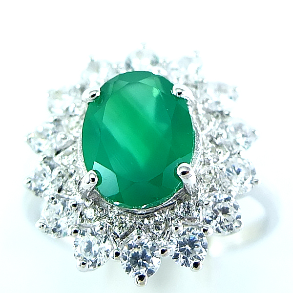 แหวนเงินแท้ราคาถูกชุบทองคำขาว พลอยแท้กรีนอะเกท 1.80 กะรัต เพชรCZ 0.658 กะรัต งานประณีตสวยงาม สั่งผลิตค่ะ