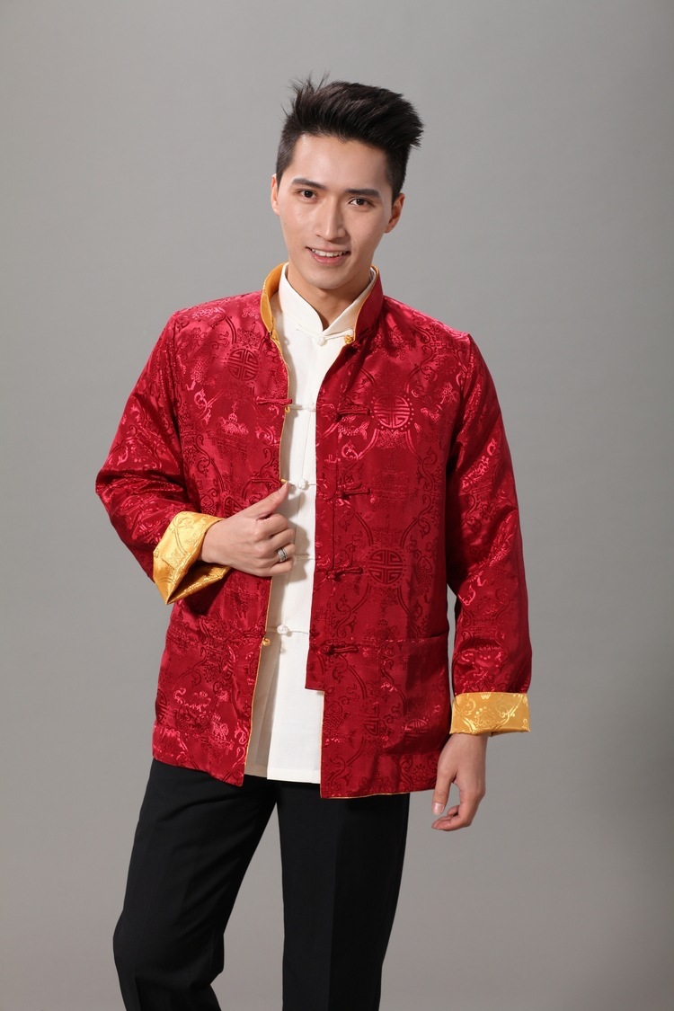 ชุดจีน เสื้อจีนชาย สีแดง-ทอง ใส่ได้ 2 ด้าน