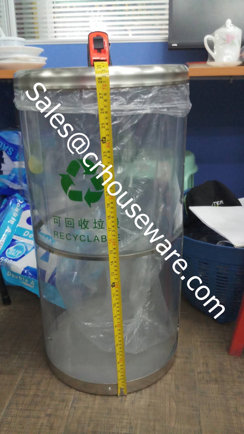 ถังขยะใสขอบสเตนเลส 001-STK-75CL (สินค้านำเข้า),Clear_Rubbish Waste Paper Trash Bin,Recycling_Dustbin