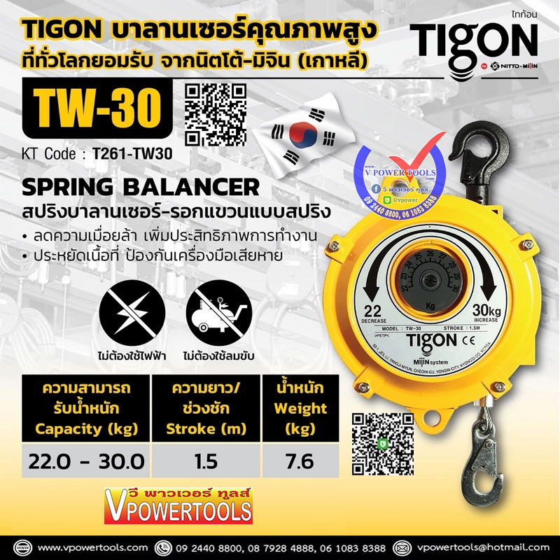 TIGON สปริงบาลานเซอร์ รุ่น TW รอกแขวนแบบสปริง (ไทกอน จาก นิตโต้-มิจิน) ⬇️⤵️สินค้ามีตัวเลือก