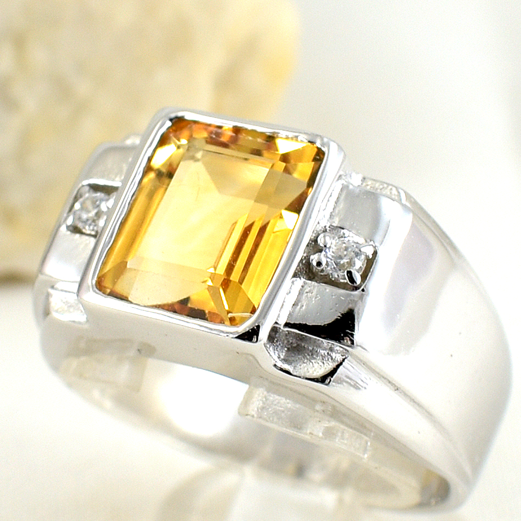 แหวนเงินแท้ราคาถูกชุบทองคำขาว ซิทรินแท้ 3.18 กะรัต เพชรCZ 0.06 กะรัต งานประณีตสวยงาม สั่งผลิตค่ะ