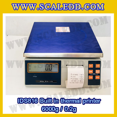 เครื่องชั่งดิจิตอล พิกัดน้ำหนัก 6kg Built-in thermal printer ยี่ห้อ SDS รุ่น IDS816 ค่าละเอียด 0.2g