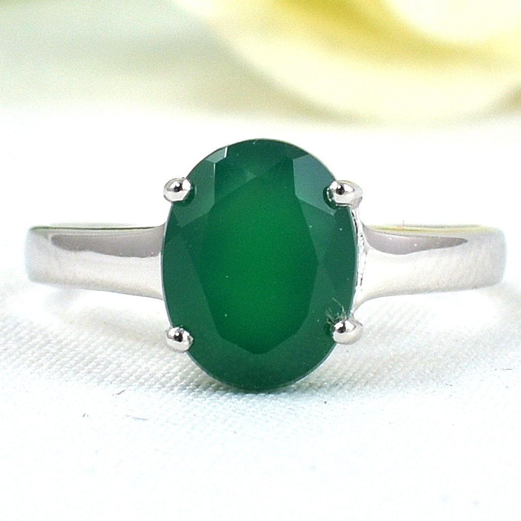 แหวนเงินแท้ราคาถูกชุบทองคำขาว พลอยแท้กรีนอะเกท 1.80 กะรัต งานประณีตสวยงาม สั่งผลิตค่ะ