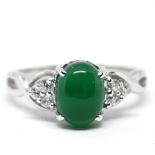 แหวนเงินแท้ราคาถูกชุบทองคำขาว พลอยแท้กรีนอะเกท 1.70 กะรัต เพชรCZ 0.15 กะรัต งานประณีตสวยงาม สั่งผลิตค่ะ