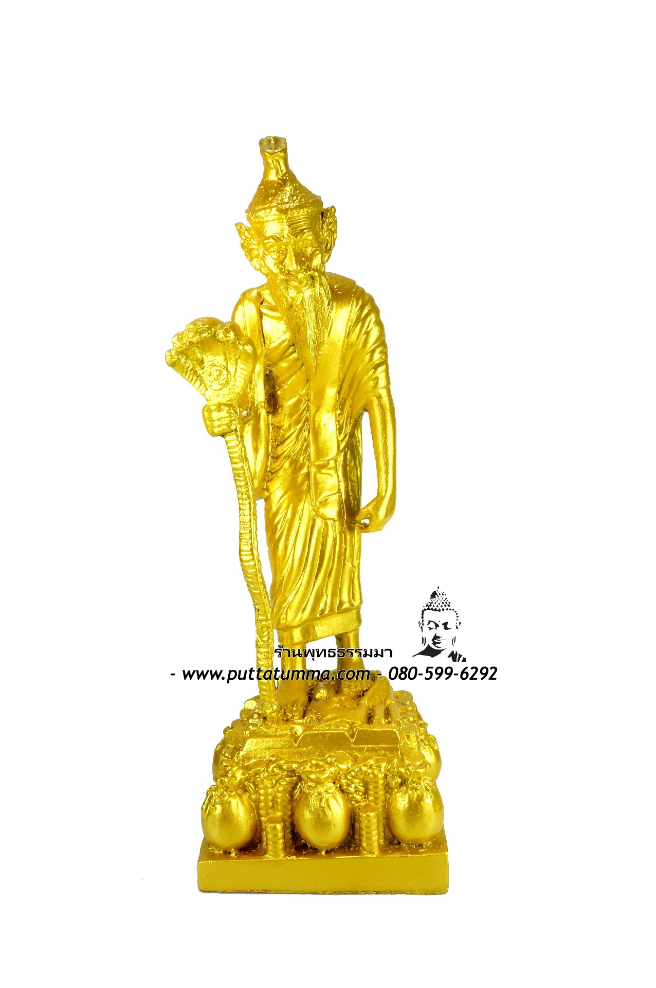 ปู่ฤาษีเดินดง สีทอง เนื้อเรซิ่น ขนาด 5 นิ้ว สูง 12 นิ้ว