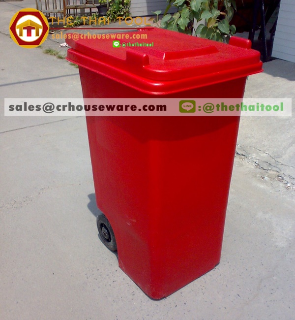 ถังขยะสำหรับขยะติดเชื้อโรงพยาบาล,ถังขยะมีล้อเนื้อโพลีเอทธิลีน-240 ลิตร (ฝาเรียบ)001-TC240R Trash wheelie bins poly ethylene smooth cover. 240 liter. 001-TC240R