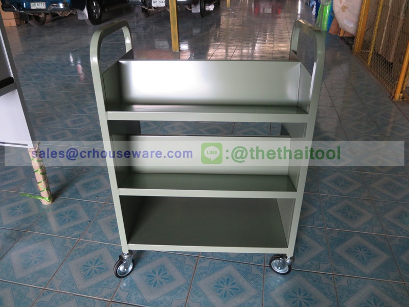 รถเข็นหนังสือ,รถเข็นเก็บหนังสือ 3 ชั้น,อุปกรณ์ในห้องสมุดโรงเรียน,คุรุภัษณ์ในห้องสมุดโรงเรียน