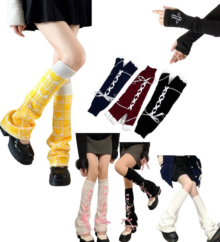 ถุงเท้า Y2K แบบยาว ปลอกขา สไตล์เกาหลีแบบไม่สวมเท้า ใส่แบบยาวหรือแบบย่น เด็กโต - ผู้ใหญ่