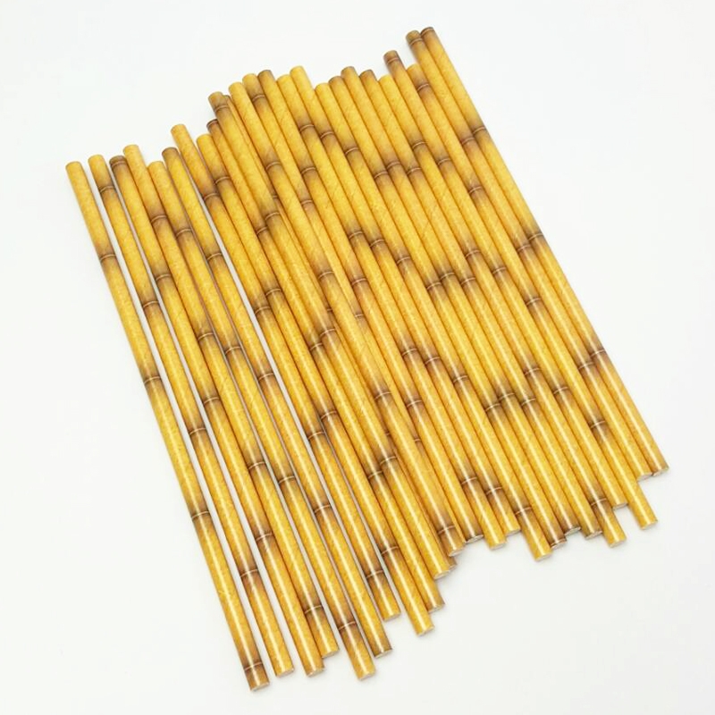 หลอดกระดาษ ไม้ไผ่สีเหลือง ขนาด 6 มิล ยาว 19.5 ซม. ( แพ็ค 25 ชิ้น )