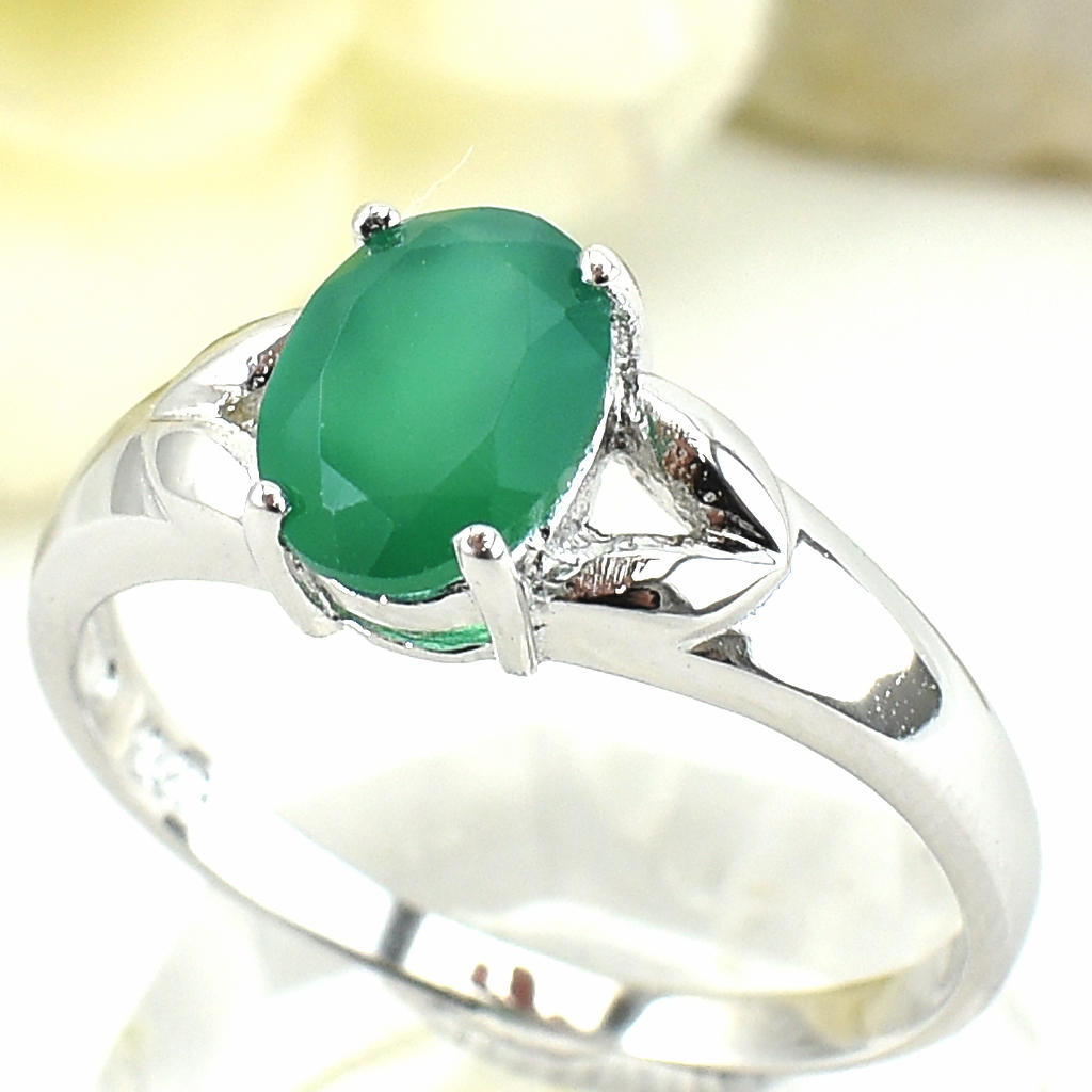 แหวนเงินแท้ราคาถูกชุบทองคำขาว พลอยแท้กรีนอะเกท 1.23 กะรัต งานประณีตสวยงาม สั่งผลิตค่ะ