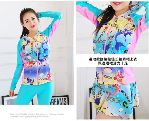 พร้อมส่ง ชุดว่ายน้ำ ผู้ใหญ่ เซ็ต4ชิ้น สีฟ้า สุดคุ้ม สามารถใส่แยกชิ้นได้